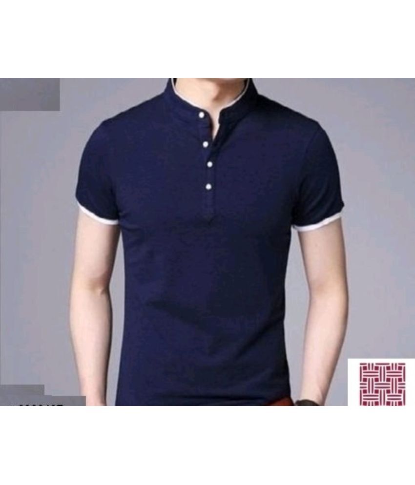     			Alexender Cotton Blend Regular Fit Solid Half Sleeves Men's Mandarin Collar T-Shirt - Navy Blue ( Pack of 1 )