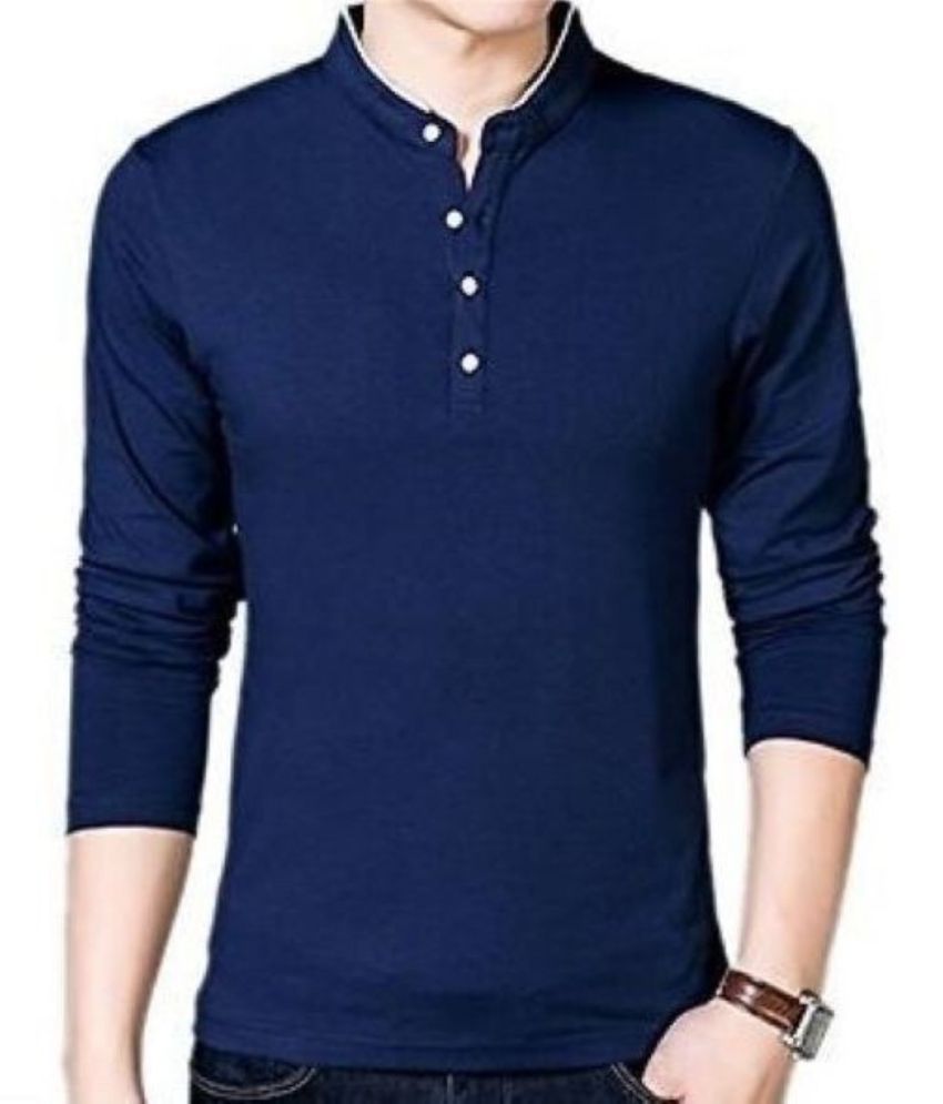     			Alexender Cotton Blend Regular Fit Solid Full Sleeves Men's Mandarin Collar T-Shirt - Blue ( Pack of 1 )