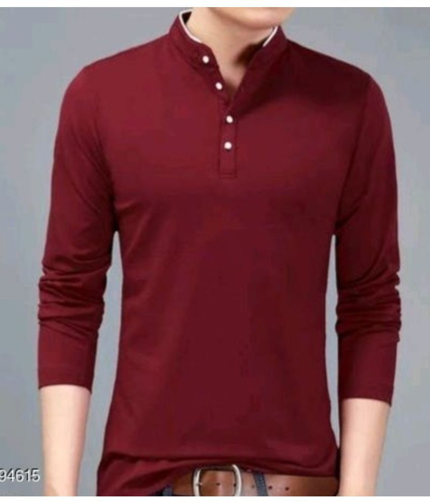     			Alexender Cotton Blend Regular Fit Solid 3/4th Sleeves Men's Mandarin Collar T-Shirt - Maroon ( Pack of 1 )