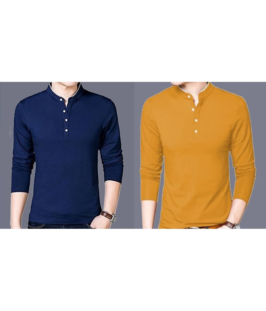     			Alexender Cotton Blend Regular Fit Solid Full Sleeves Men's Mandarin Collar T-Shirt - Multicolor ( Pack of 2 )