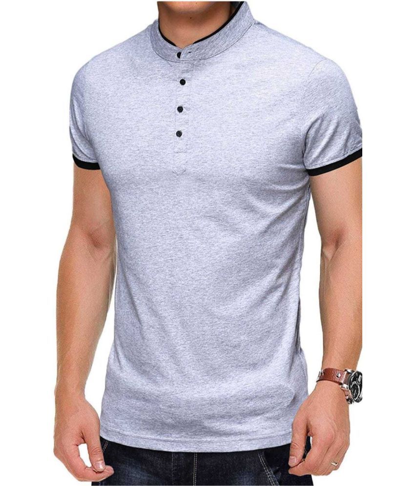     			Alexender Cotton Regular Fit Solid Half Sleeves Men's Mandarin Collar T-Shirt - Grey ( Pack of 1 )