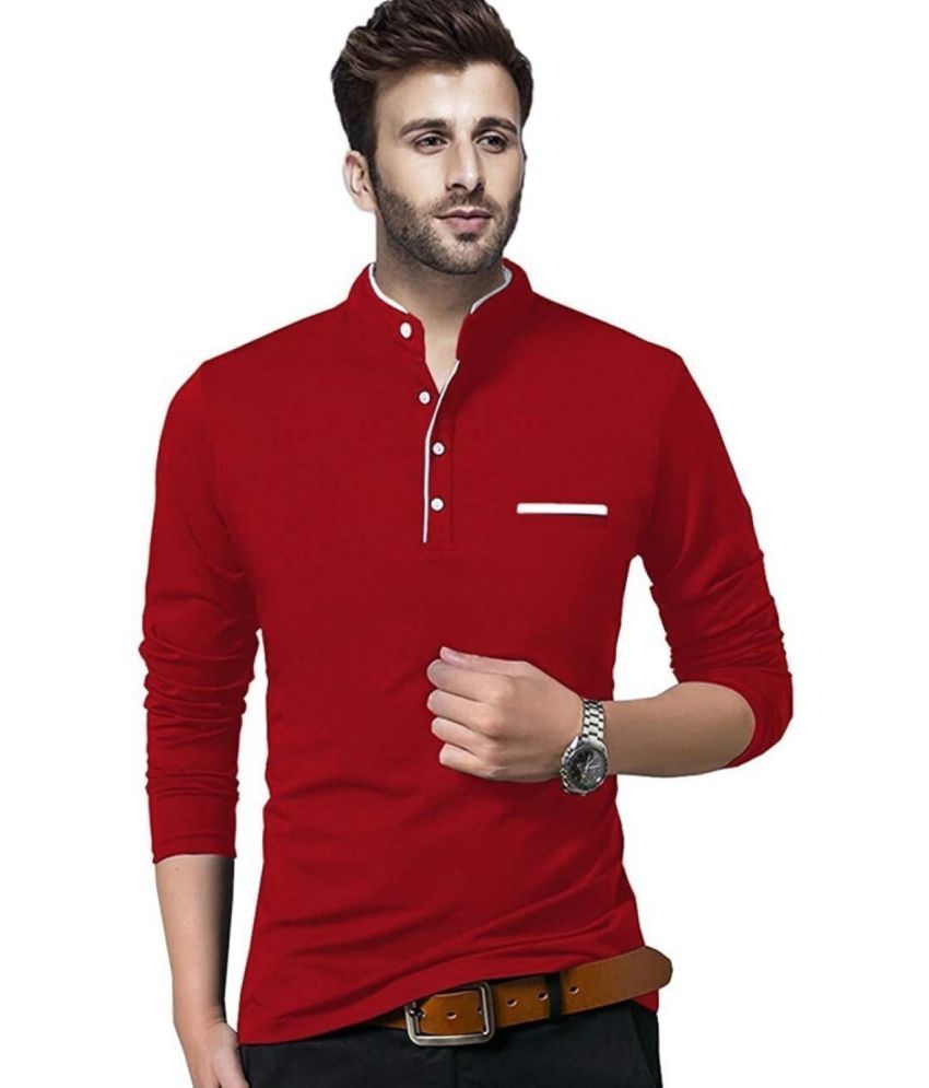     			Alexender Cotton Regular Fit Solid Full Sleeves Men's Mandarin Collar T-Shirt - Red ( Pack of 1 )