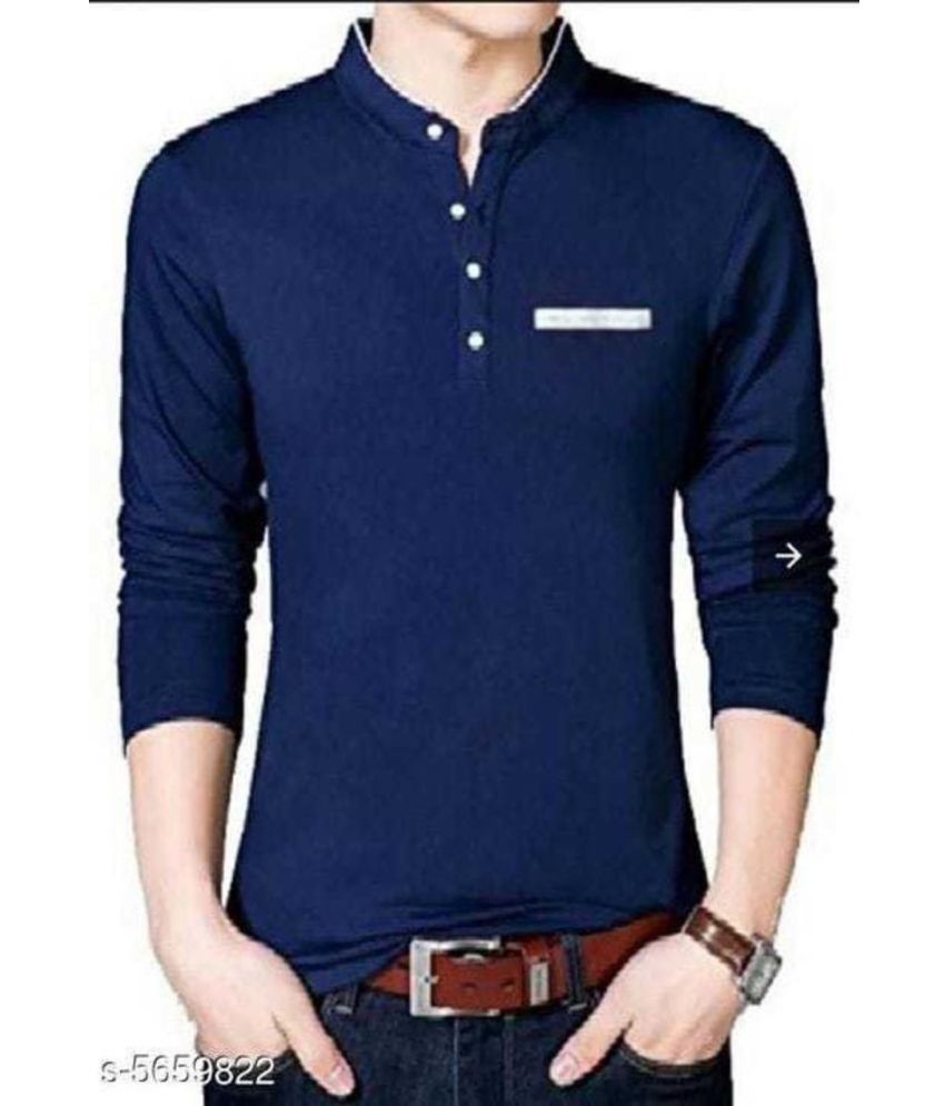     			Alexender Cotton Regular Fit Solid 3/4th Sleeves Men's Mandarin Collar T-Shirt - Blue ( Pack of 1 )