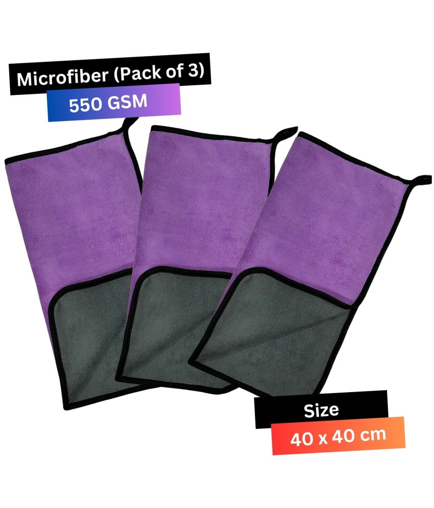     			CRYSATLFRESH Purple 550 GSM Microfiber Cloth For Automobile ( Pack of 3 )