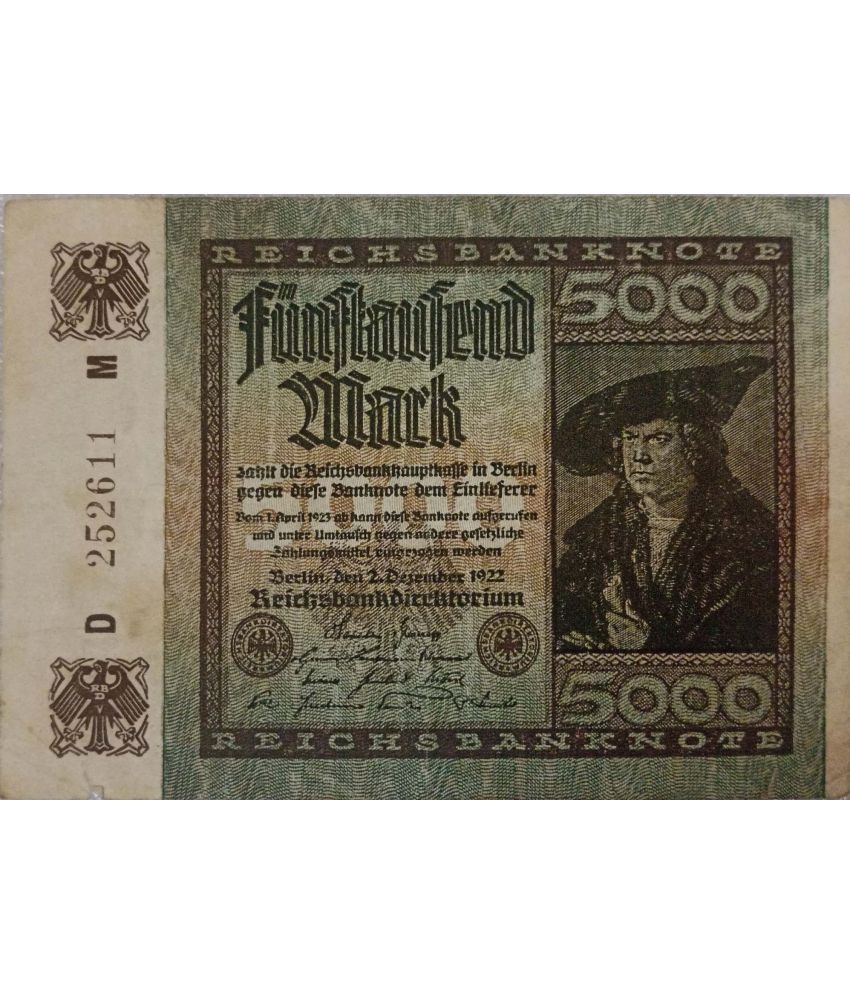     			Extremely Rare Scarce Old Vintage Germany Notgeld 5000 Mark Weimar Republic Banknotes