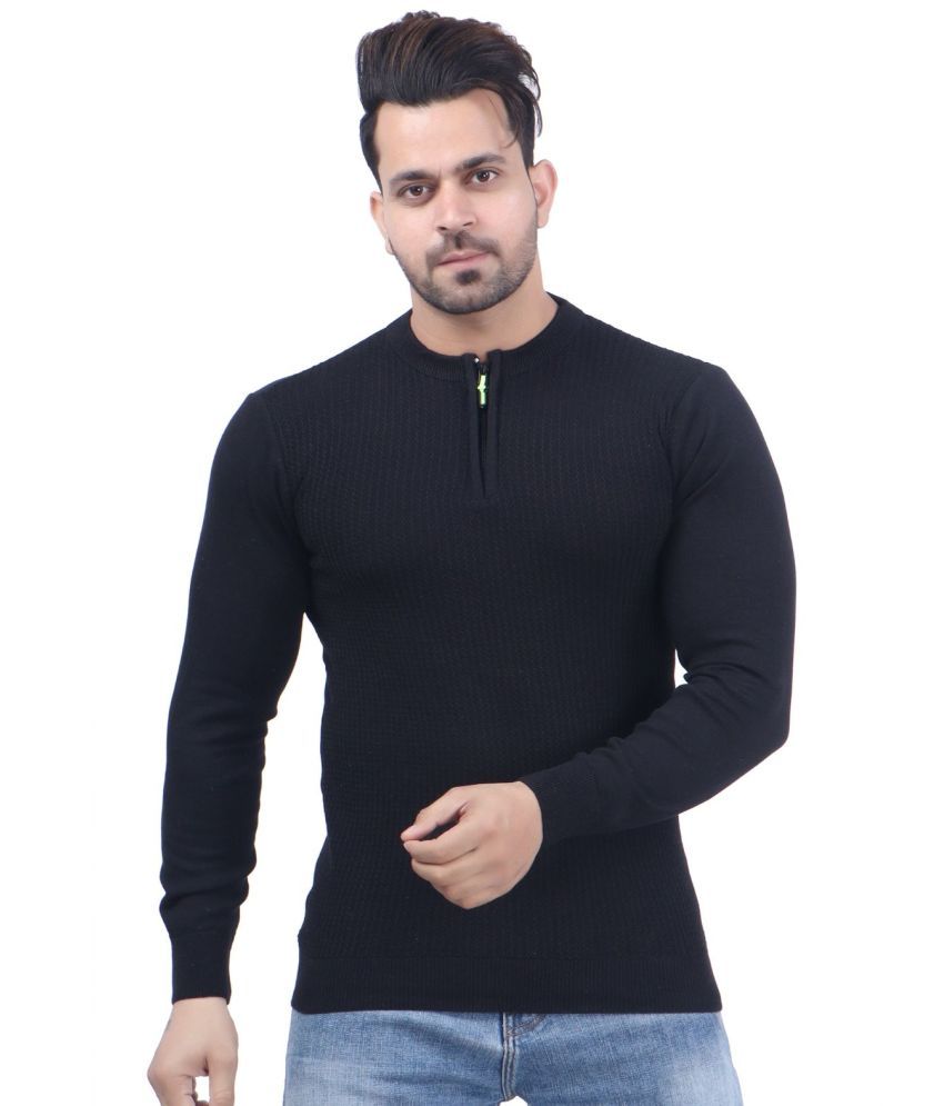     			FEVERFEW Cotton Blend Round Neck Men's Full Sleeves Pullover Sweater - Black ( Pack of 1 )