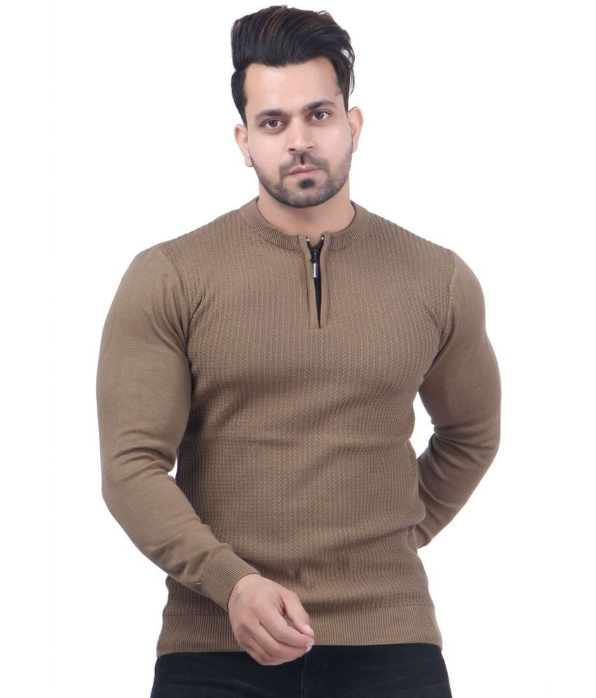     			FEVERFEW Cotton Blend Round Neck Men's Full Sleeves Pullover Sweater - Coffee ( Pack of 1 )