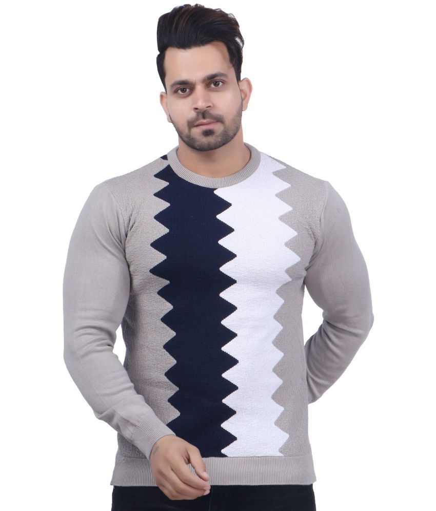     			FEVERFEW Cotton Blend Round Neck Men's Full Sleeves Pullover Sweater - Light Grey ( Pack of 1 )