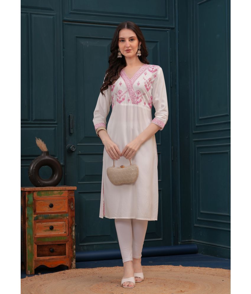     			HIGHLIGHT FASHION EXPORT Pack of 1 Viscose Rayon Embroidered Straight Women's Kurti - ( Pink )