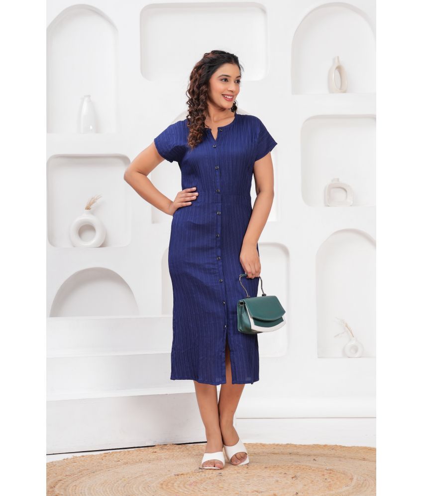     			HIGHLIGHT FASHION EXPORT Pack of 1 Crepe Striped Front Slit Women's Kurti - ( Navy )