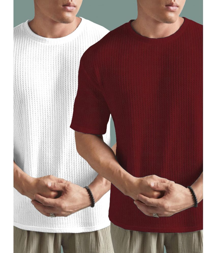     			Hushbucks Polyester Regular Fit Self Design Half Sleeves Men's Round T-Shirt - Maroon ( Pack of 1 )