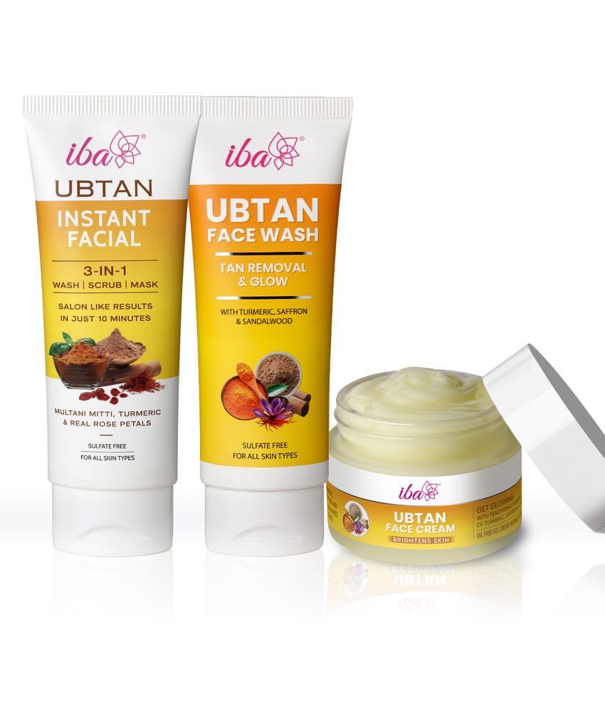     			Iba Ubtan Essentials Skin Care Regime Combo for Glowing Skin | Removes Tan & Radiant Skin (Ubtan Face Wash (100ml), Ubtan 3 in 1 Instant Facial (100g), Ubtan Face Cream (50g))