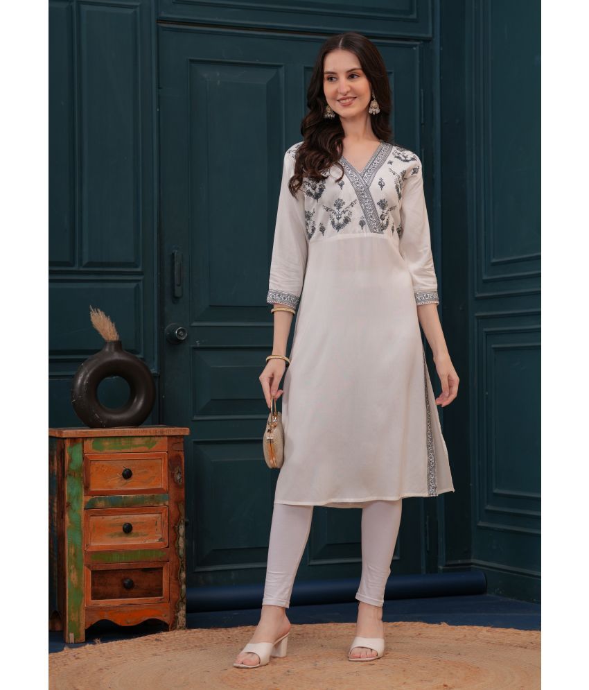     			JC4U Pack of 1 Viscose Rayon Embroidered Straight Women's Kurti - ( Grey )