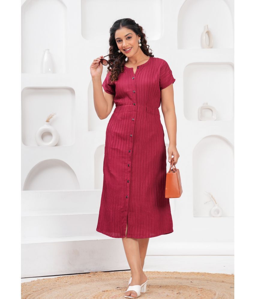     			Jyoti Pack of 1 Crepe Striped Front Slit Women's Kurti - ( Maroon )