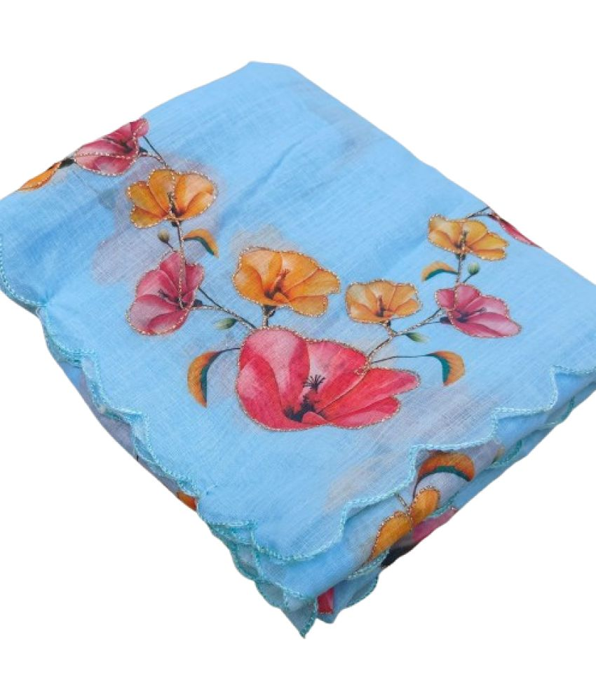     			Kalpana Creation Pack of 1 Linen Printed Saree With Blouse Piece ( SkyBlue )