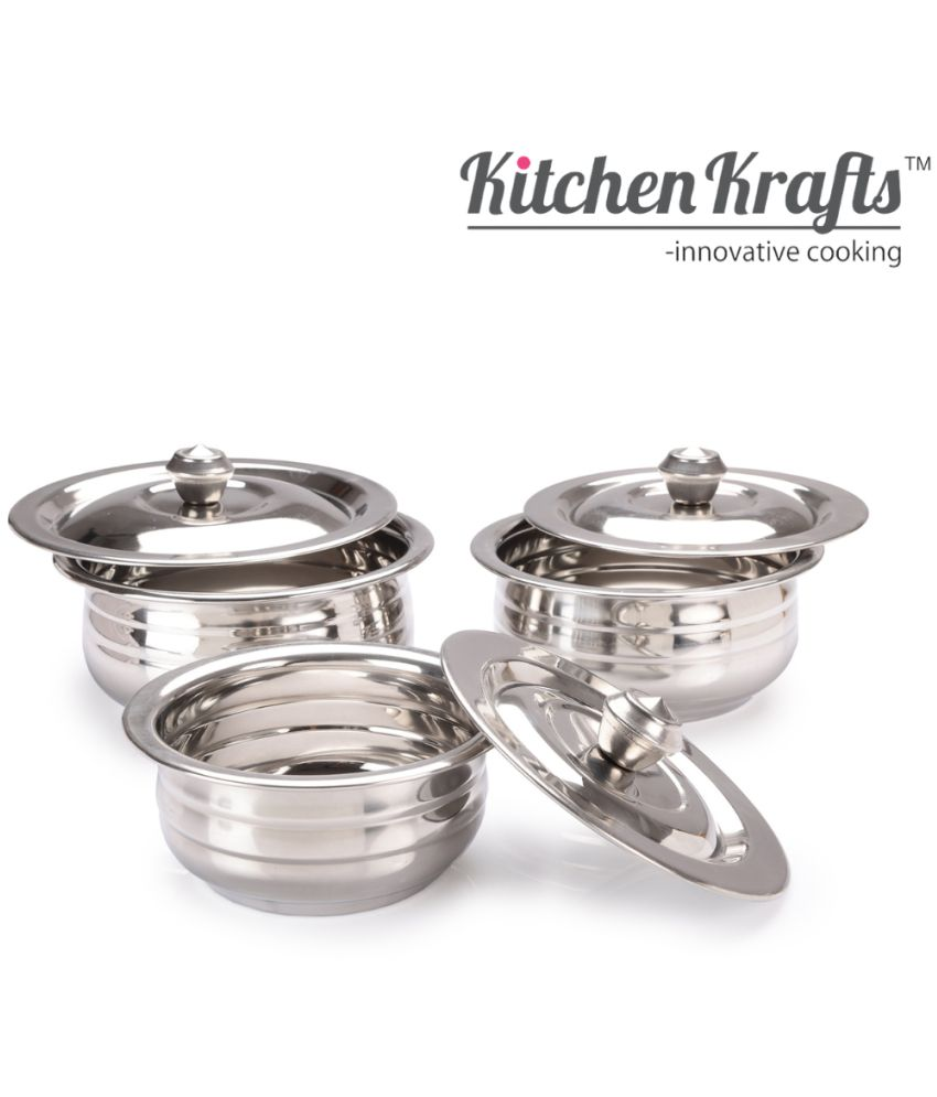     			Kitchen Krafts Stainless Steel Serving Bowl 9 cm ( Set of 3 ) Silver