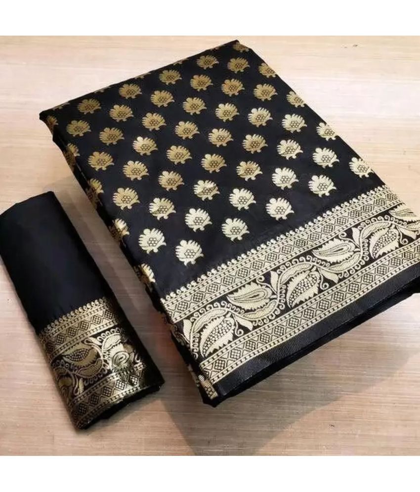     			NENCY FASHIONS Pack of 1 Banarasi Silk Woven Saree With Blouse Piece ( Black )