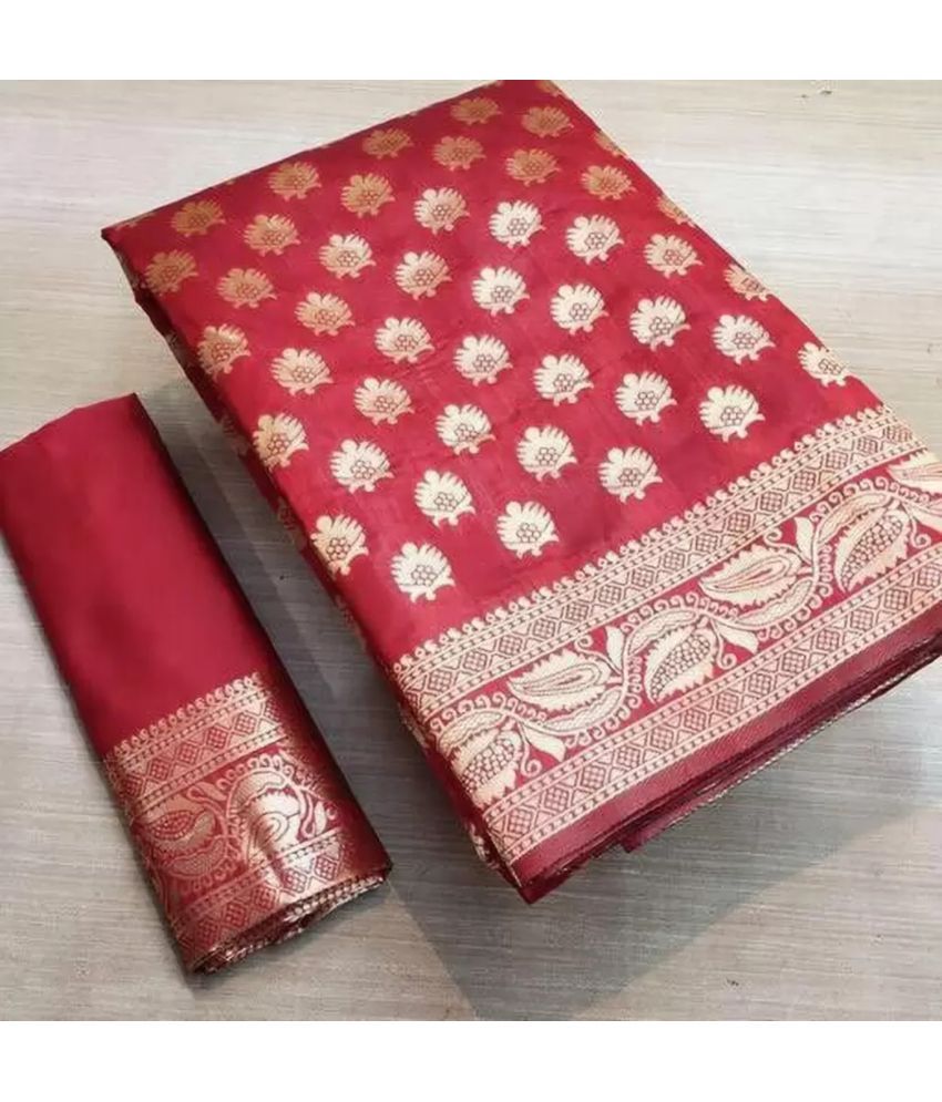     			NENCY FASHIONS Pack of 1 Banarasi Silk Woven Saree With Blouse Piece ( Red )