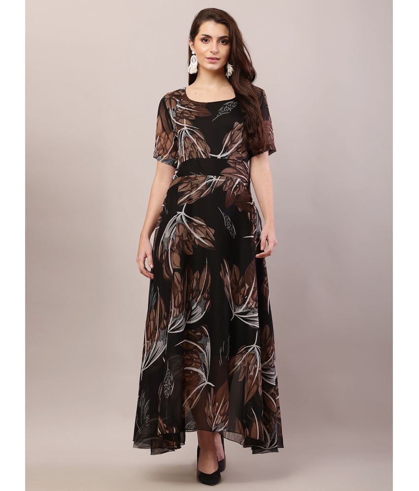     			REAL STYLE Georgette Printed Full Length Women's Gown - Brown ( Pack of 1 )