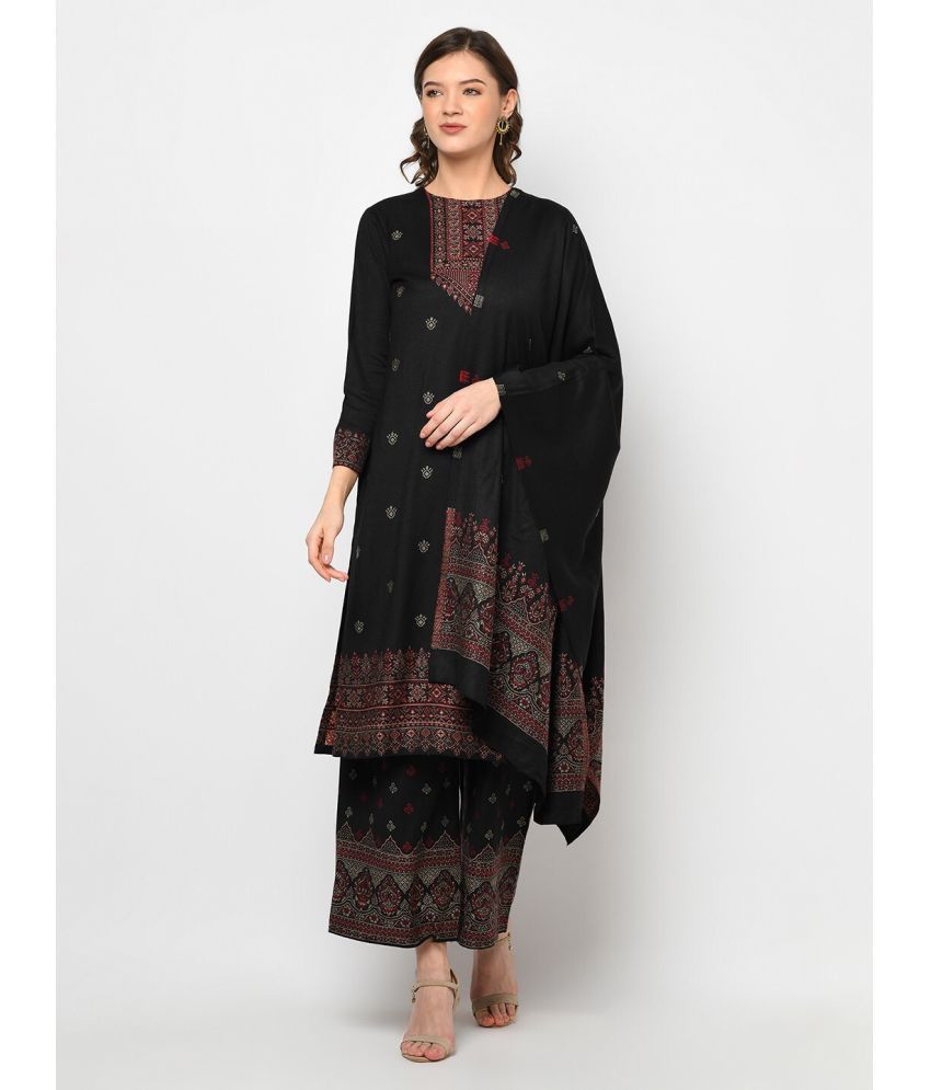     			SAFAA Unstitched Woollen Printed Dress Material - Black ( Pack of 1 )