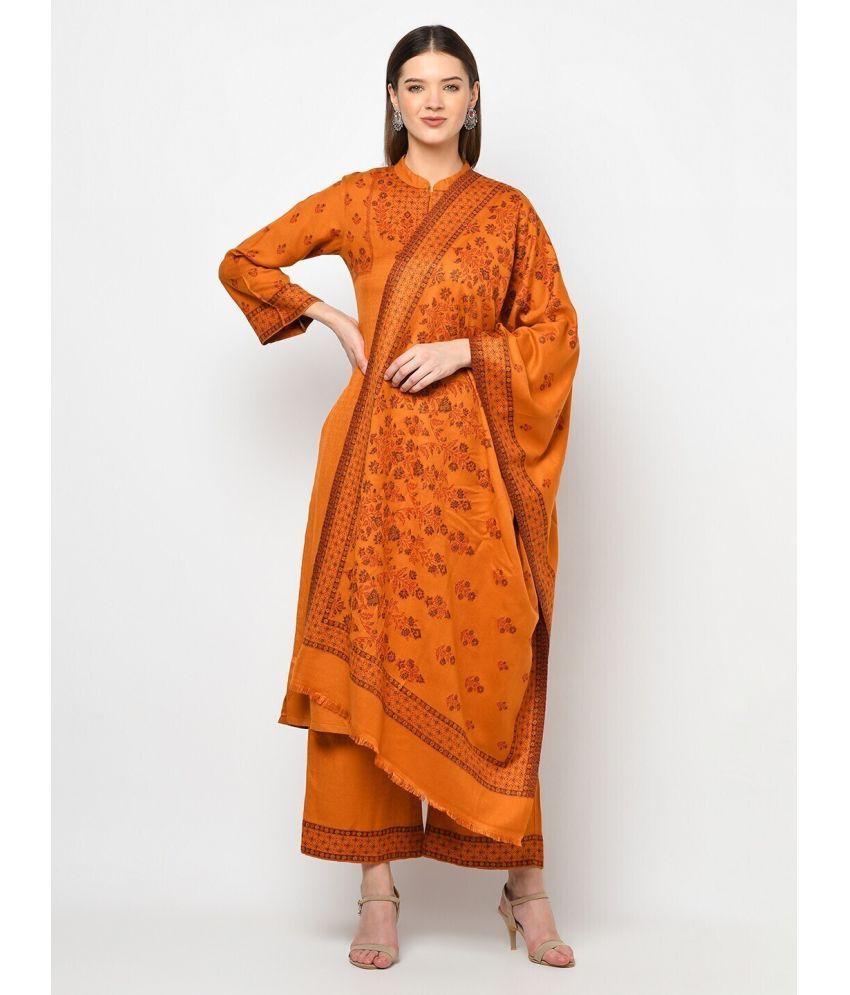     			SAFAA Unstitched Woollen Printed Dress Material - Orange ( Pack of 1 )