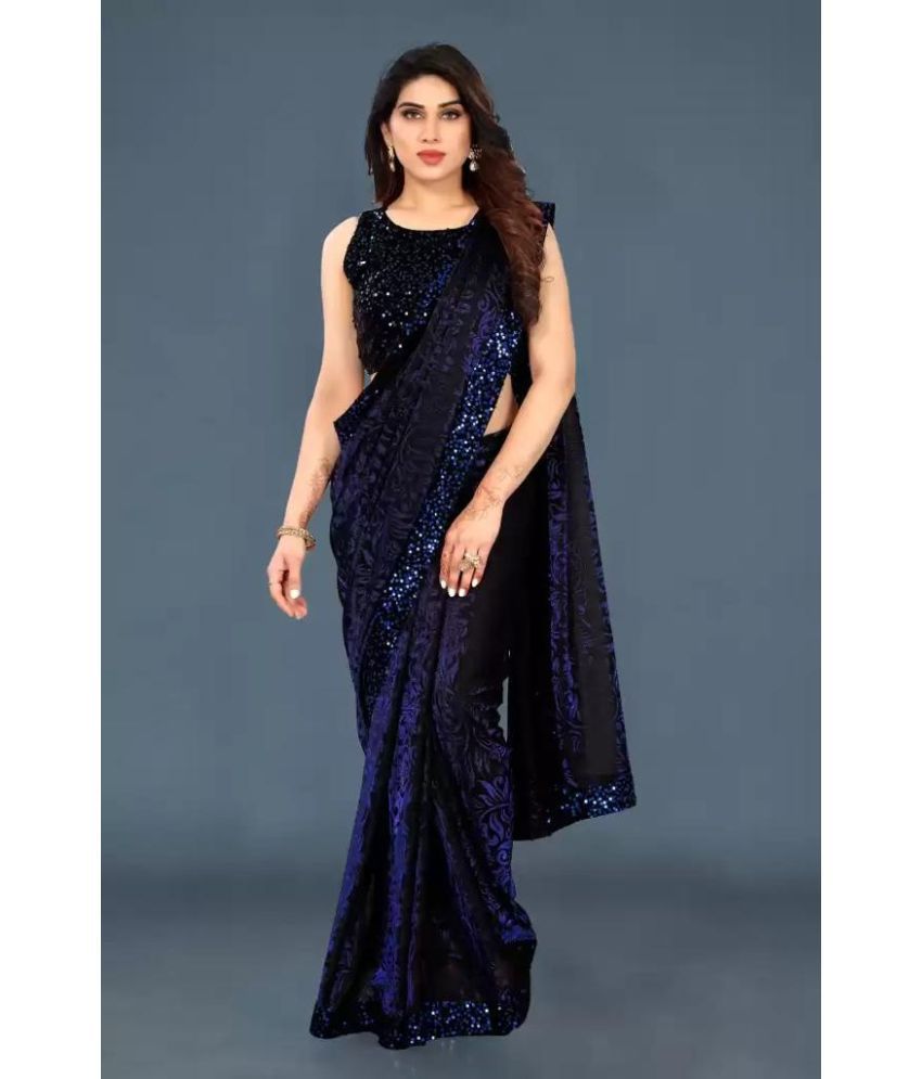     			Shree Gullak Silk Pack of 1 Lycra Printed Saree With Blouse Piece ( Navy Blue )