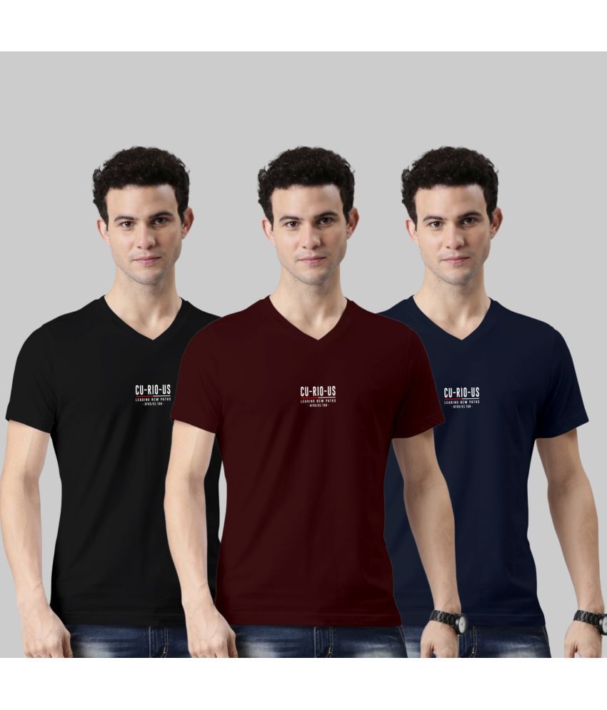     			TAB91 Cotton Blend Regular Fit Printed Half Sleeves Men's V-Neck T-Shirt - Maroon ( Pack of 3 )