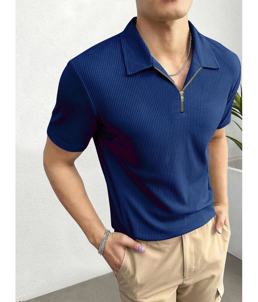     			TAZO Pack of 1 Cotton Blend Regular Fit Striped Half Sleeves Men's Polo T Shirt ( Blue )