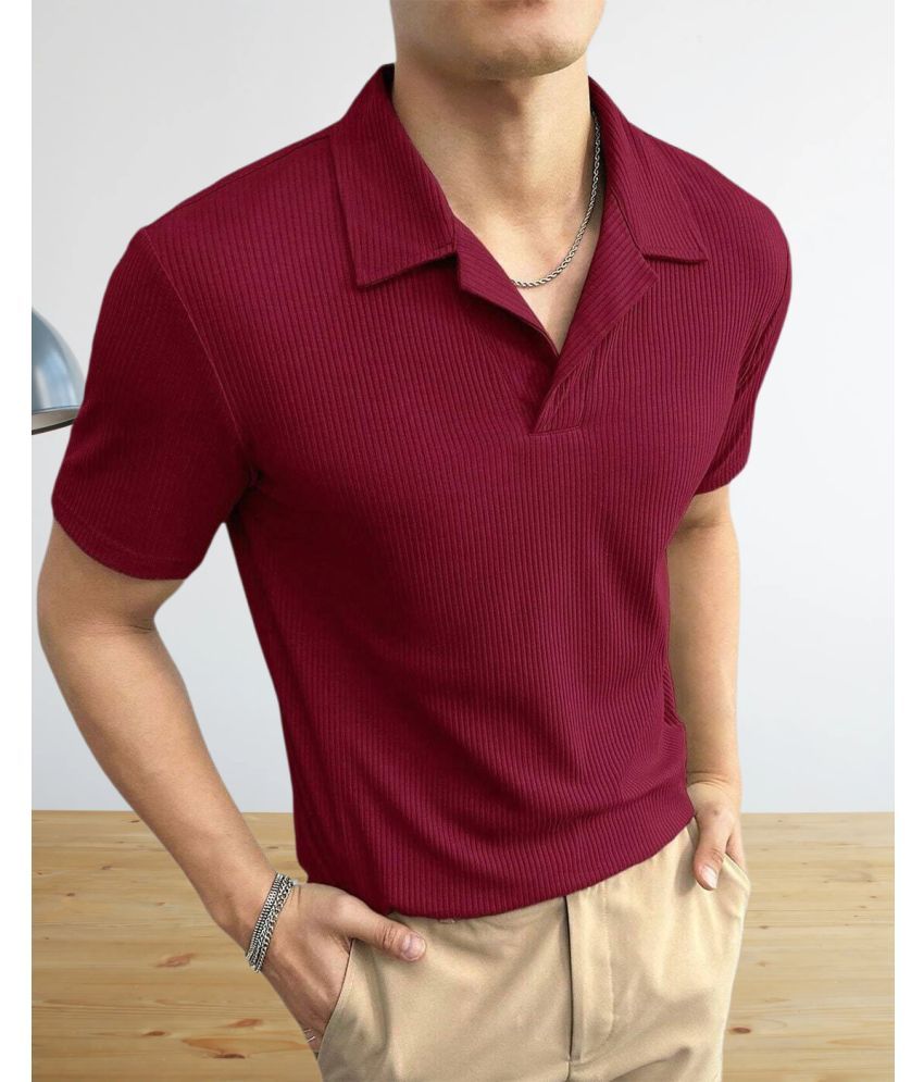     			TAZO Pack of 1 Cotton Blend Regular Fit Striped Half Sleeves Men's Polo T Shirt ( Maroon )