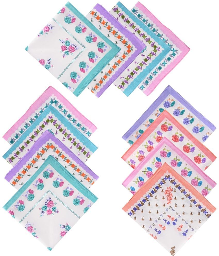     			THRIFTKART - (Pack of 12) Women's Soft Cotton Floral Print Handkerchief for Girls and Kids, Multicolor Rumal/Hankies (Color Print Designs May Vary),