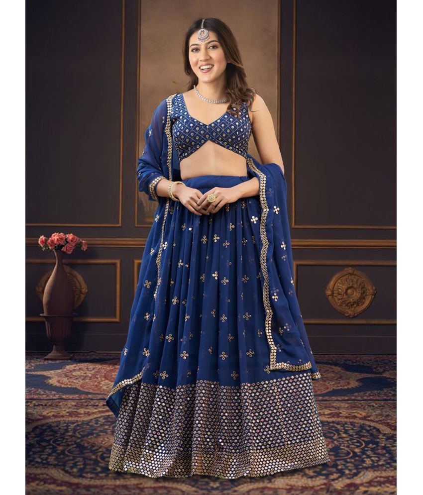     			Trijal Fab Blue Georgette Circular Semi Stitched Lehenga Single