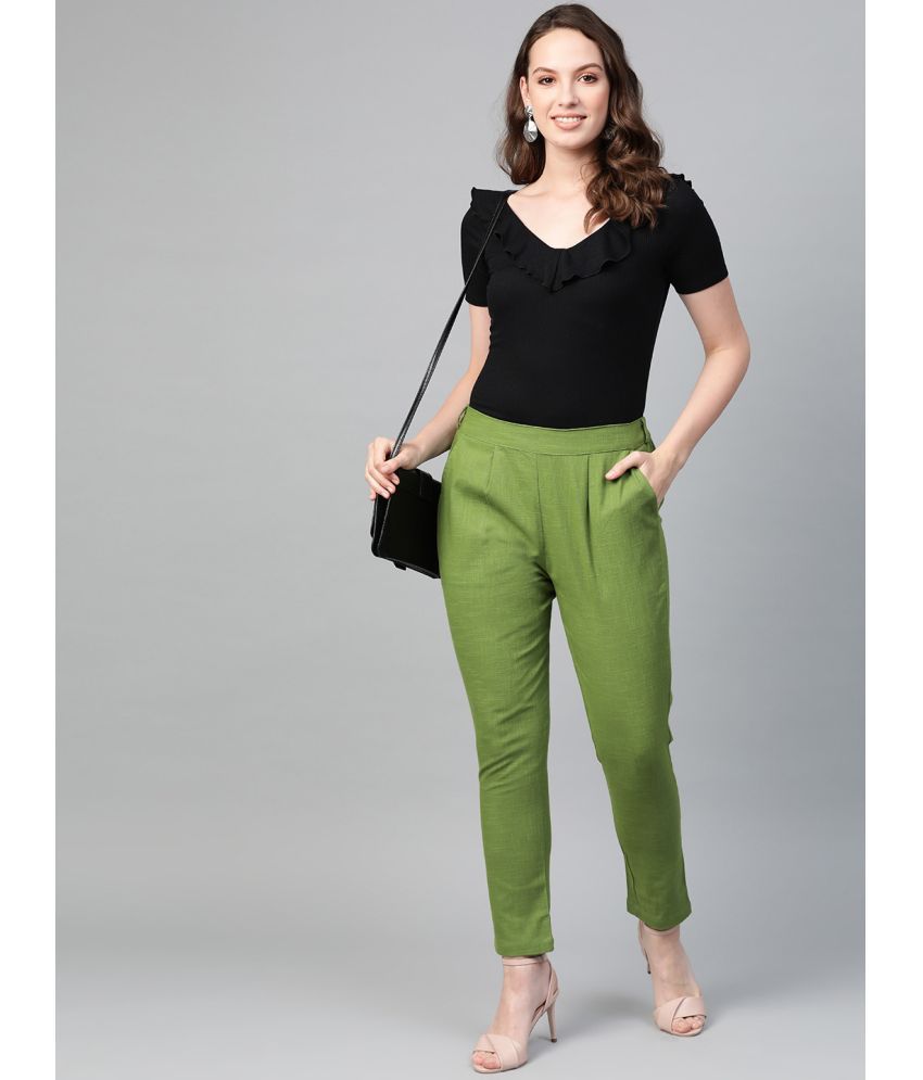     			Yash Gallery Pack of 1 Cotton Straight Women's Casual Pants ( Green )