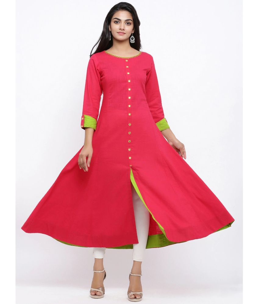     			Yash Gallery Pack of 1 Cotton Solid Anarkali Women's Kurti - ( Pink )