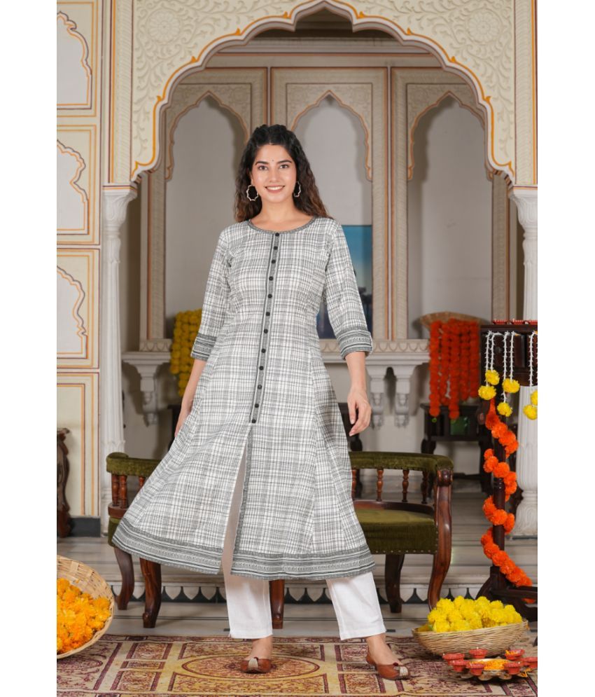     			Yash Gallery Pack of 1 Cotton Printed Anarkali Women's Kurti - ( Off White )