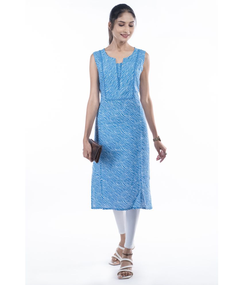     			Yash Gallery Pack of 1 Rayon Printed Straight Women's Kurti - ( Blue )