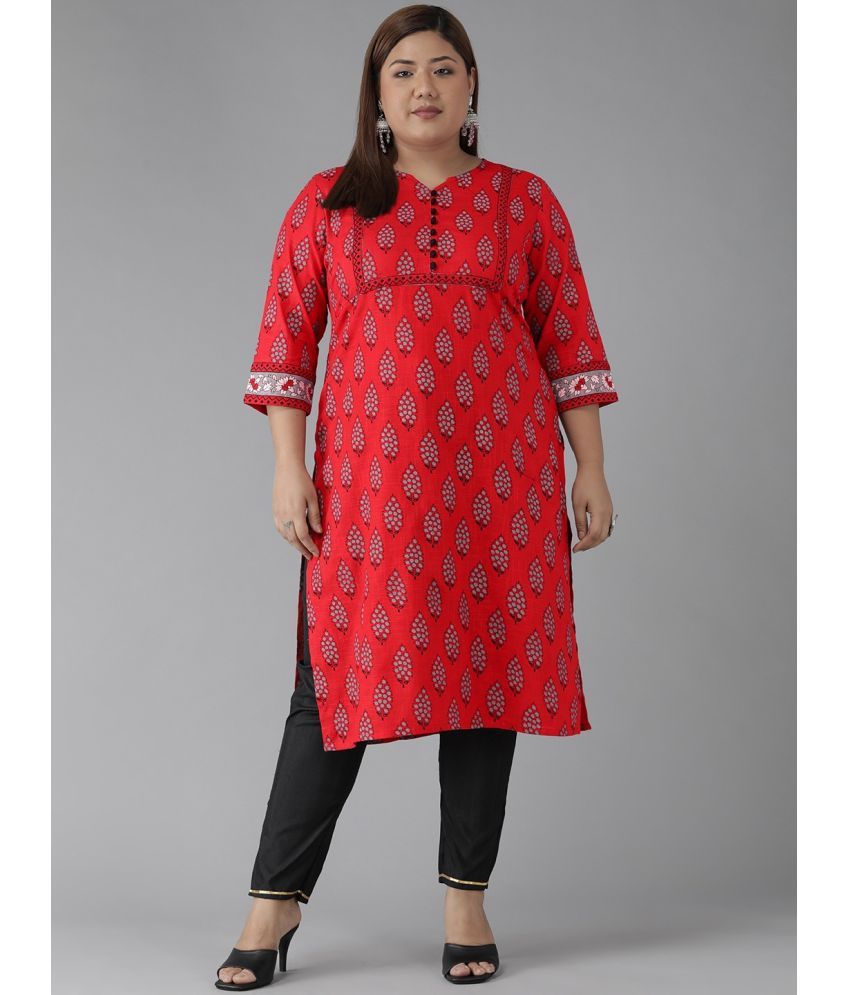     			Yash Gallery Pack of 1 Cotton Printed Straight Women's Kurti - ( Red )