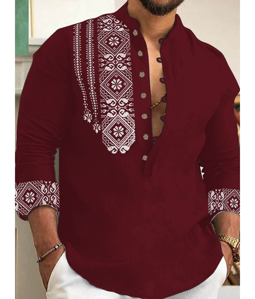     			colorwings Maroon Cotton Blend Men's Shirt Style Kurta ( Pack of 1 )