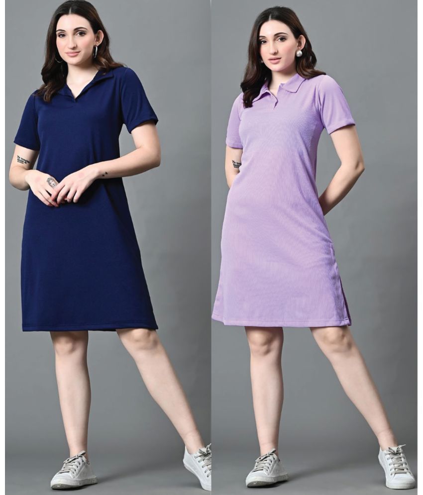     			Christy World Lycra Solid Knee Length Women's T-shirt Dress - Multicolor 1 ( Pack of 2 )