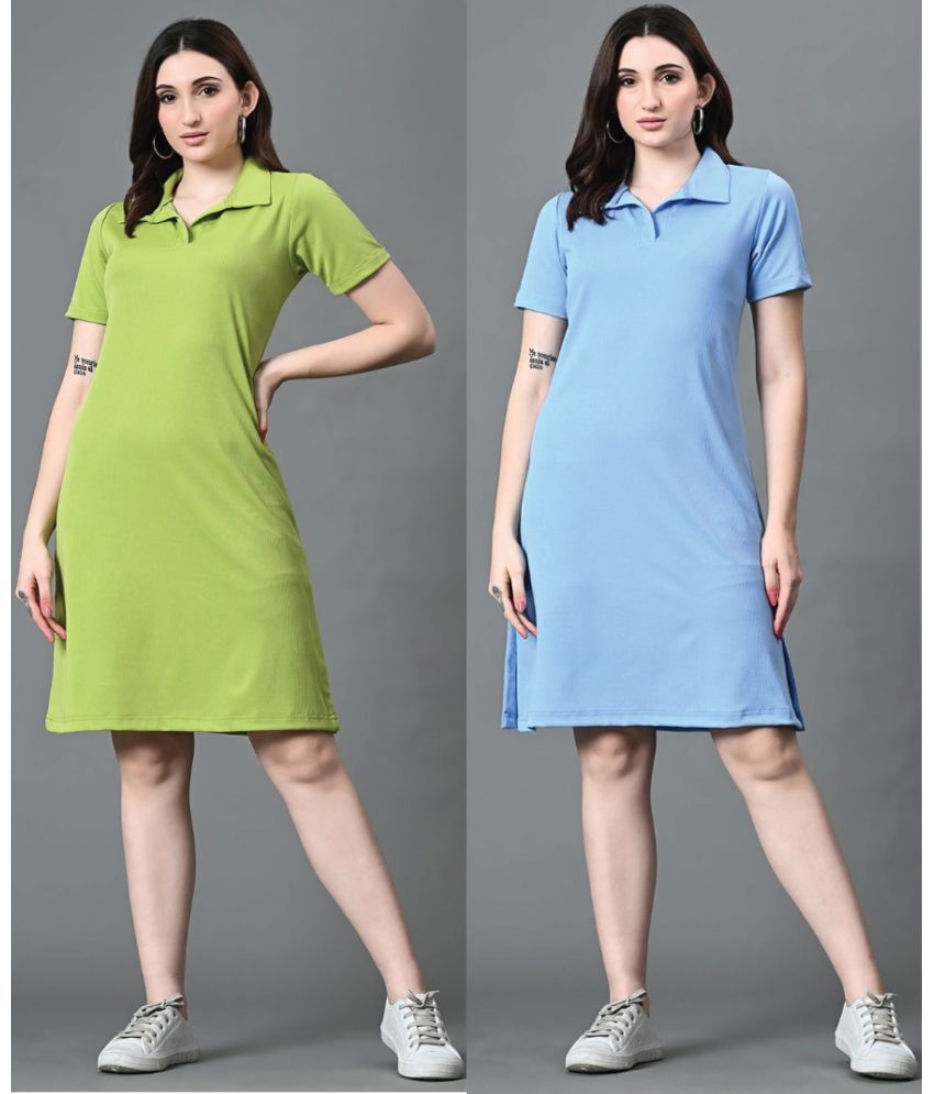     			Christy World Lycra Solid Knee Length Women's T-shirt Dress - Multicolor 9 ( Pack of 2 )