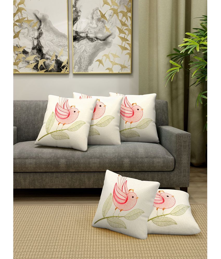     			Klotthe Set of 5 Cotton Abstract Square Cushion Cover (30X30)cm - Off White