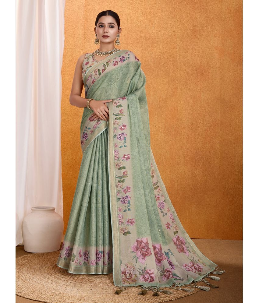     			RekhaManiyar Pack of 1 Chiffon Printed Saree With Blouse Piece ( Green )