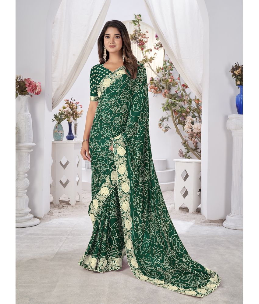     			RekhaManiyar Pack of 1 Georgette Printed Saree With Blouse Piece ( Mint Green )