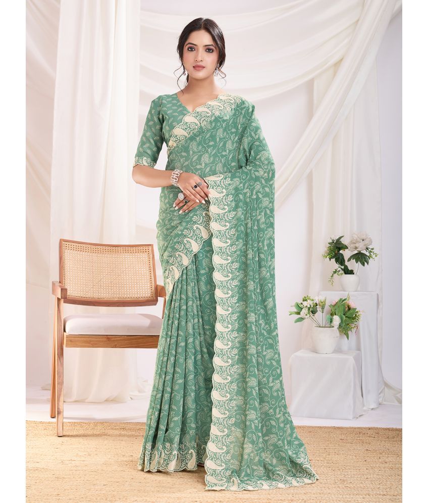     			RekhaManiyar Pack of 1 Georgette Printed Saree With Blouse Piece ( Green )