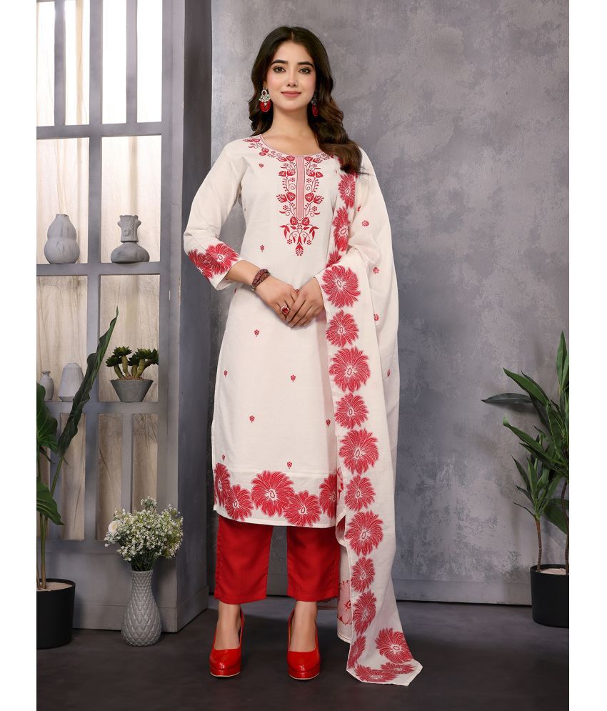     			Royal Export Pack of 1 Cotton Self Design Straight Women's Kurti - ( White )