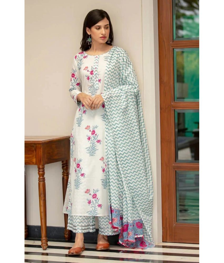     			Royal Export Pack of 1 Cotton Blend Printed Straight Women's Kurti - ( White )