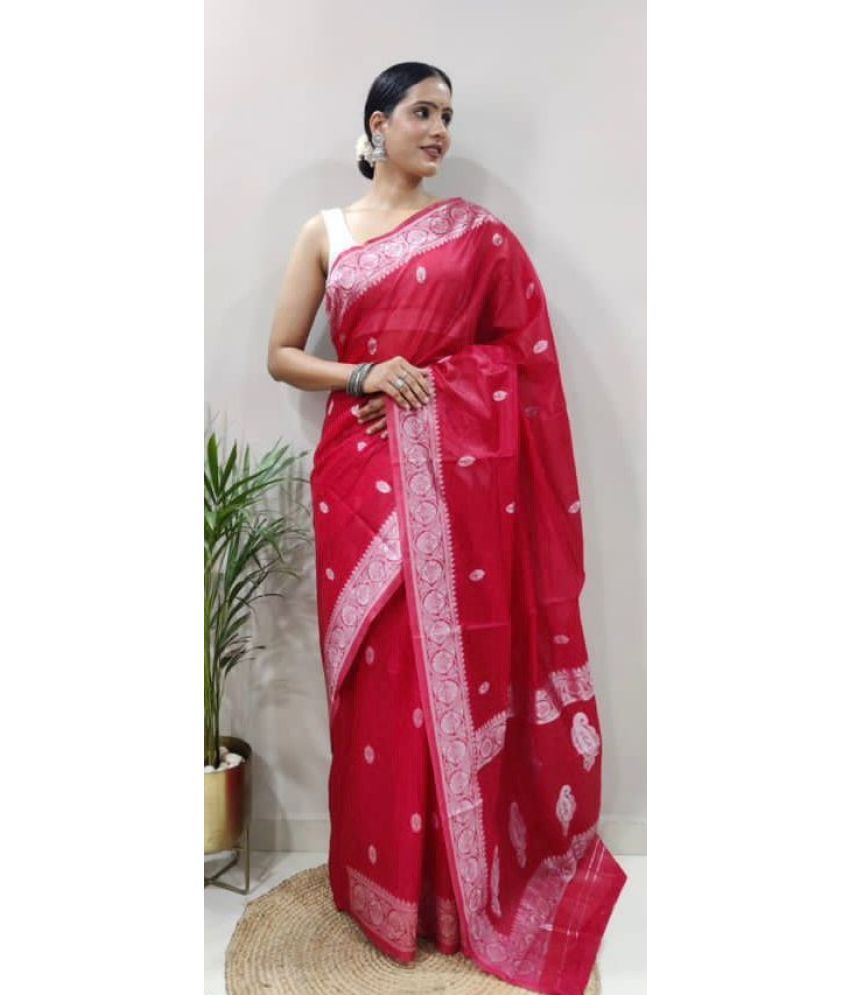     			Vividvibe Pack of 1 Kanjivaram Silk Self Design Saree With Blouse Piece ( Red )