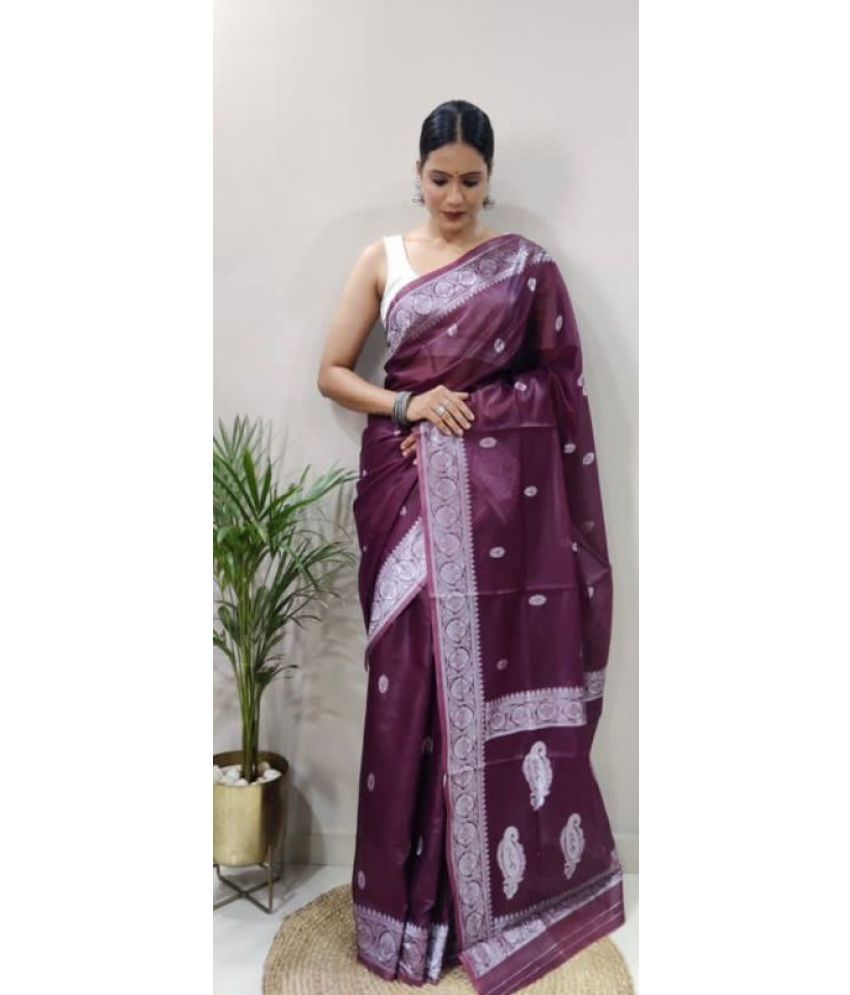     			Vividvibe Pack of 1 Kanjivaram Silk Self Design Saree With Blouse Piece ( Purple )