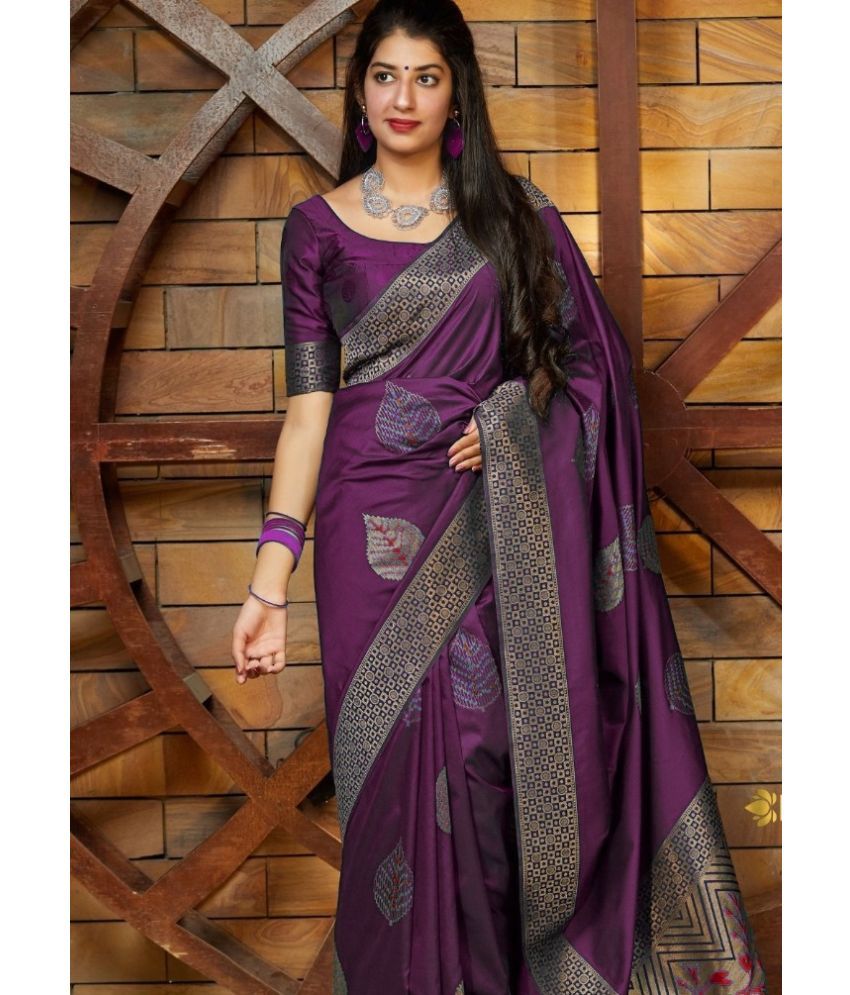     			Vividvibe Pack of 1 Kanjivaram Silk Self Design Saree With Blouse Piece ( Purple )