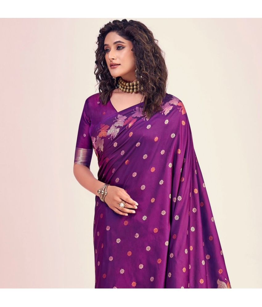     			Vividvibe Pack of 1 Kanjivaram Silk Self Design Saree With Blouse Piece ( Purple )