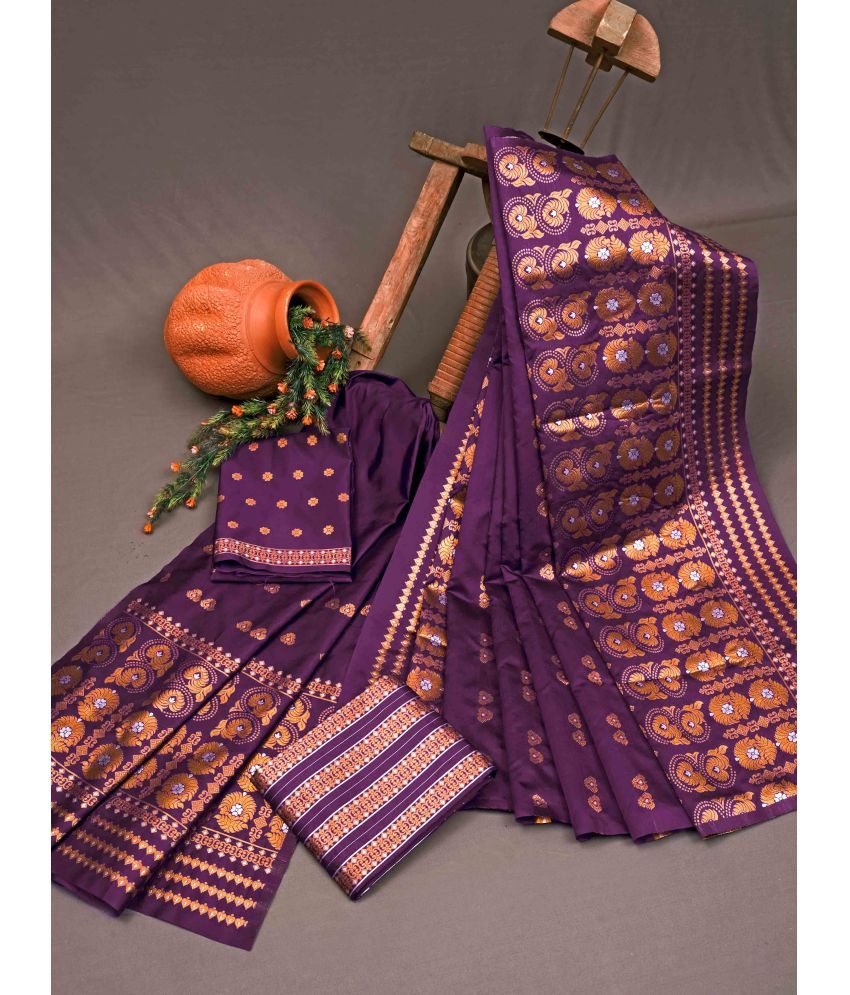     			Vividvibe Pack of 1 Kanjivaram Silk Self Design Saree With Blouse Piece ( Purple )